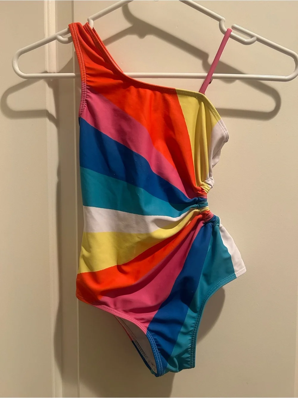 Girls Asymmetrical One-Shoulder Rainbow Stripe Swimsuit by Grace Karin Size 7